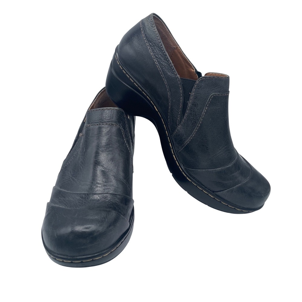 Sofft Charcoal Grey Leather Slip On Clogs Comfort Shoes Womens 7.5 M